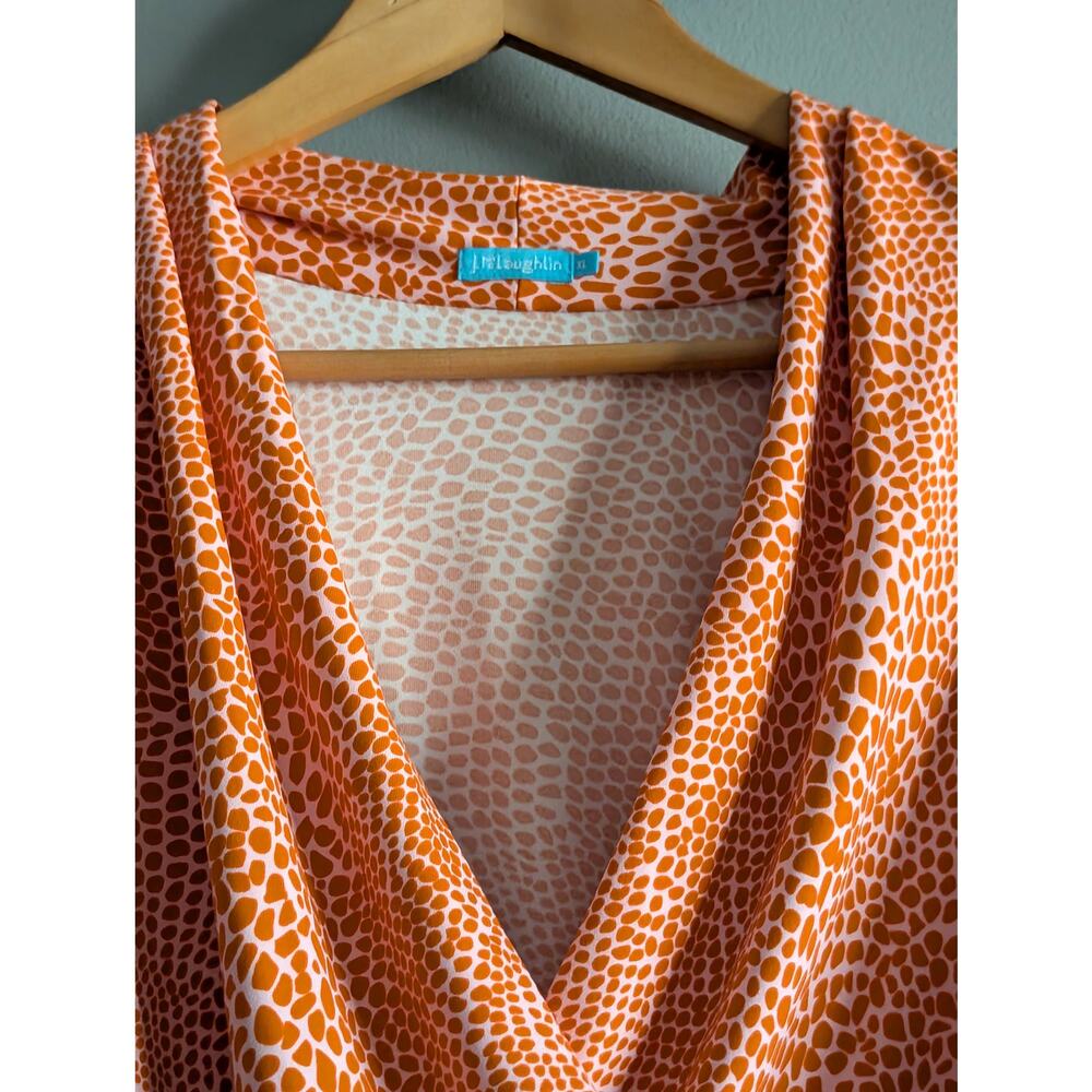 J. McLaughlin Catalina Cloth Faux Wrap Top XL Orange Pink Animal Print - Picture 8 of 14